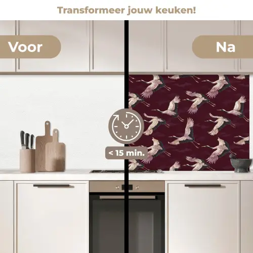 Kraanvogels - Klassiek - Bordeaux keuken achterwand 2 middel 871 -voor-na2_NL