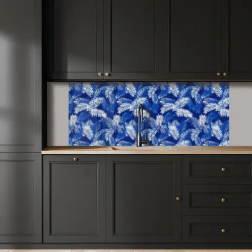 Palmblad - Patroon - Blauw keuken achterwand 2 middel 871 -sfeer1