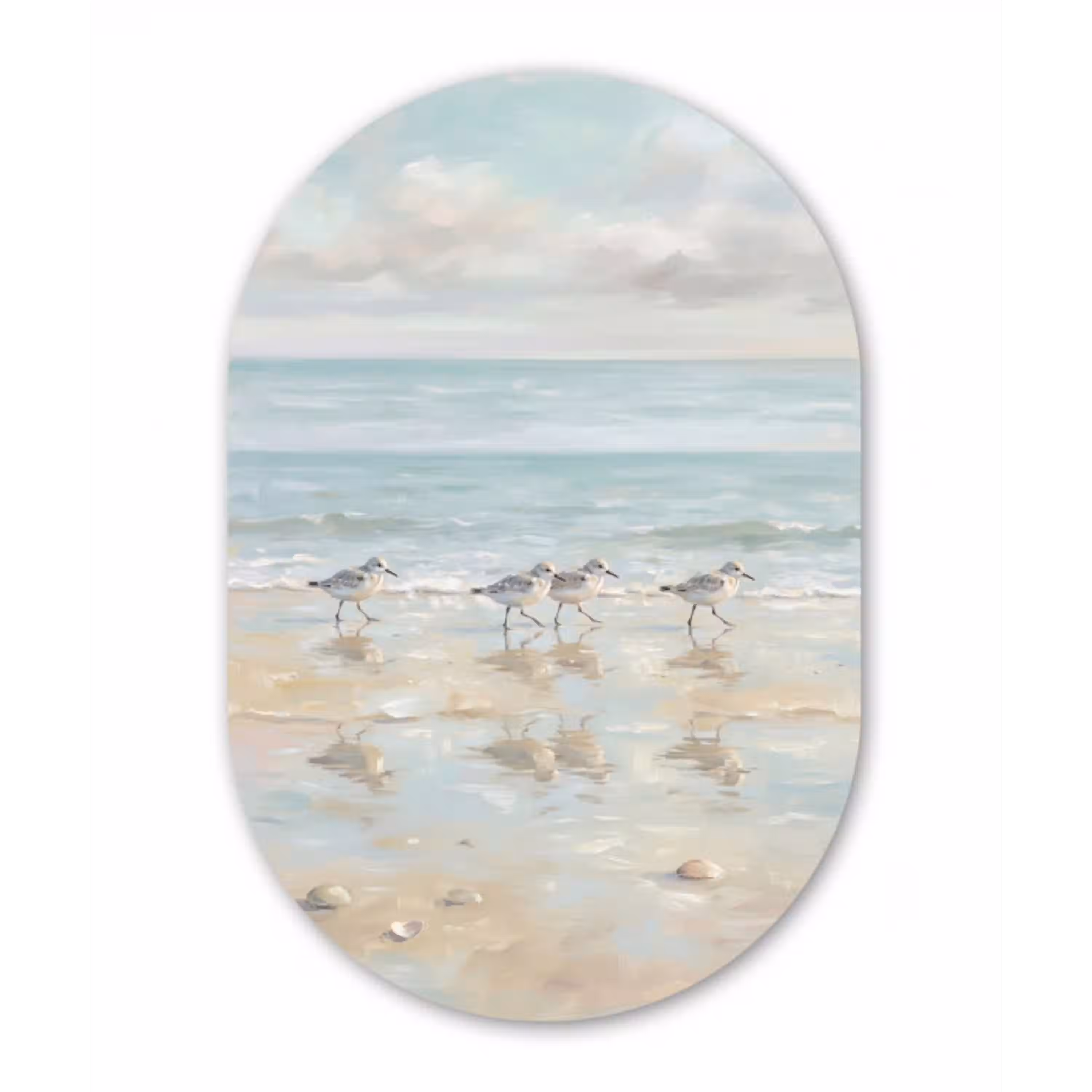 Vogels - Strand - Zee Wandcirkel Ovaal Aluminium middel -3d