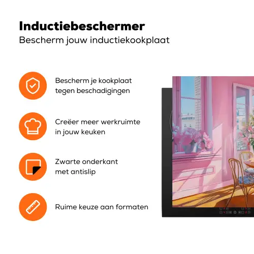 Pink - City - Bloemen Inductie beschermer vinyl 3mm klein -zzzzzzz-td-ups