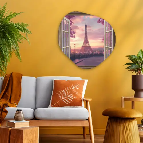 Doorkijk - Parijs - Eiffeltoren - Roze - Kersenbloesem Wandcirkel Organisch Plexiglas middel -sfeer4