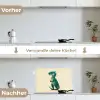 Dinosaurus - Turquoise - Stekels keuken achterwand spatscherm klein -voor_na_DE