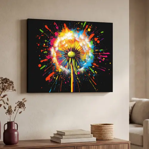 Paardenbloem - Graffiti - Kleurrijk - Bloemen - Natuur Textielframe - compleet frame klein -sfeer3