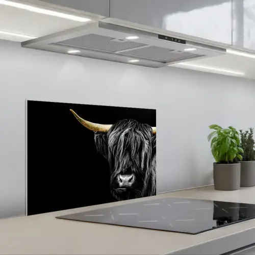 Schotse hooglander - Goud - Vacht - Dieren - Koe keuken achterwand spatscherm klein -3d_schuin