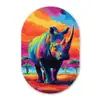 Neushoorn - Zonsondergang - Savanna - Kleurrijk Wandcirkel Ovaal Glas middel -3d