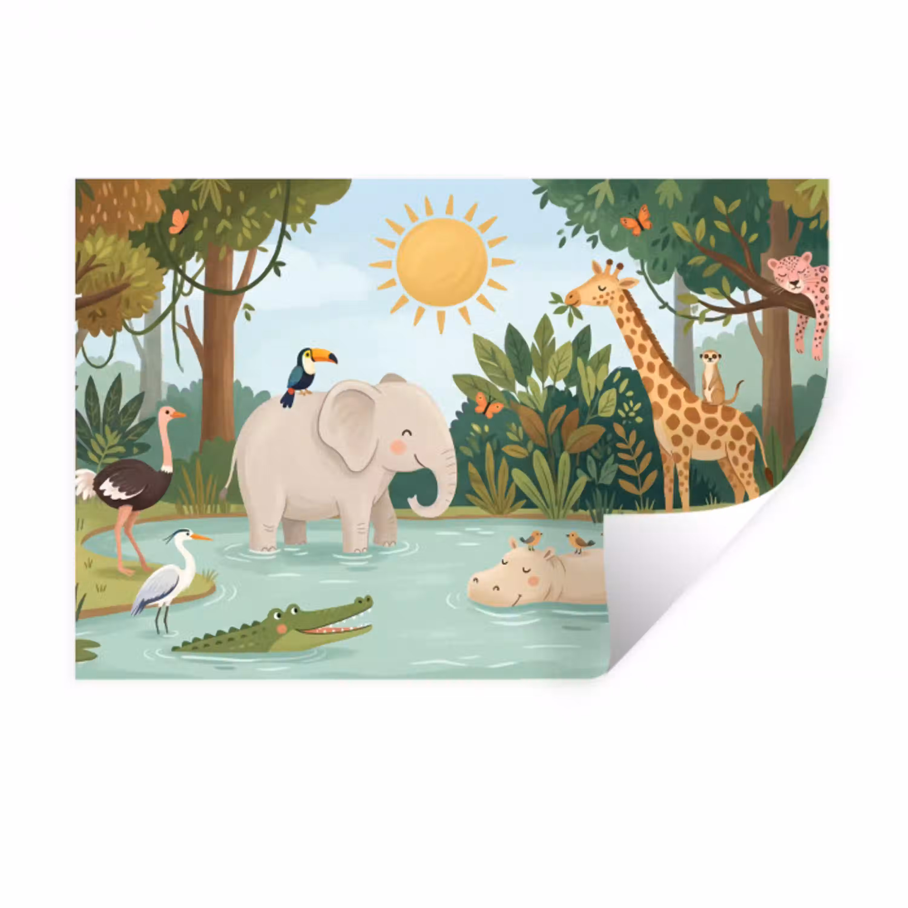 Jungle - Oase - Dieren - Kleurrijk Muursticker klein -3d