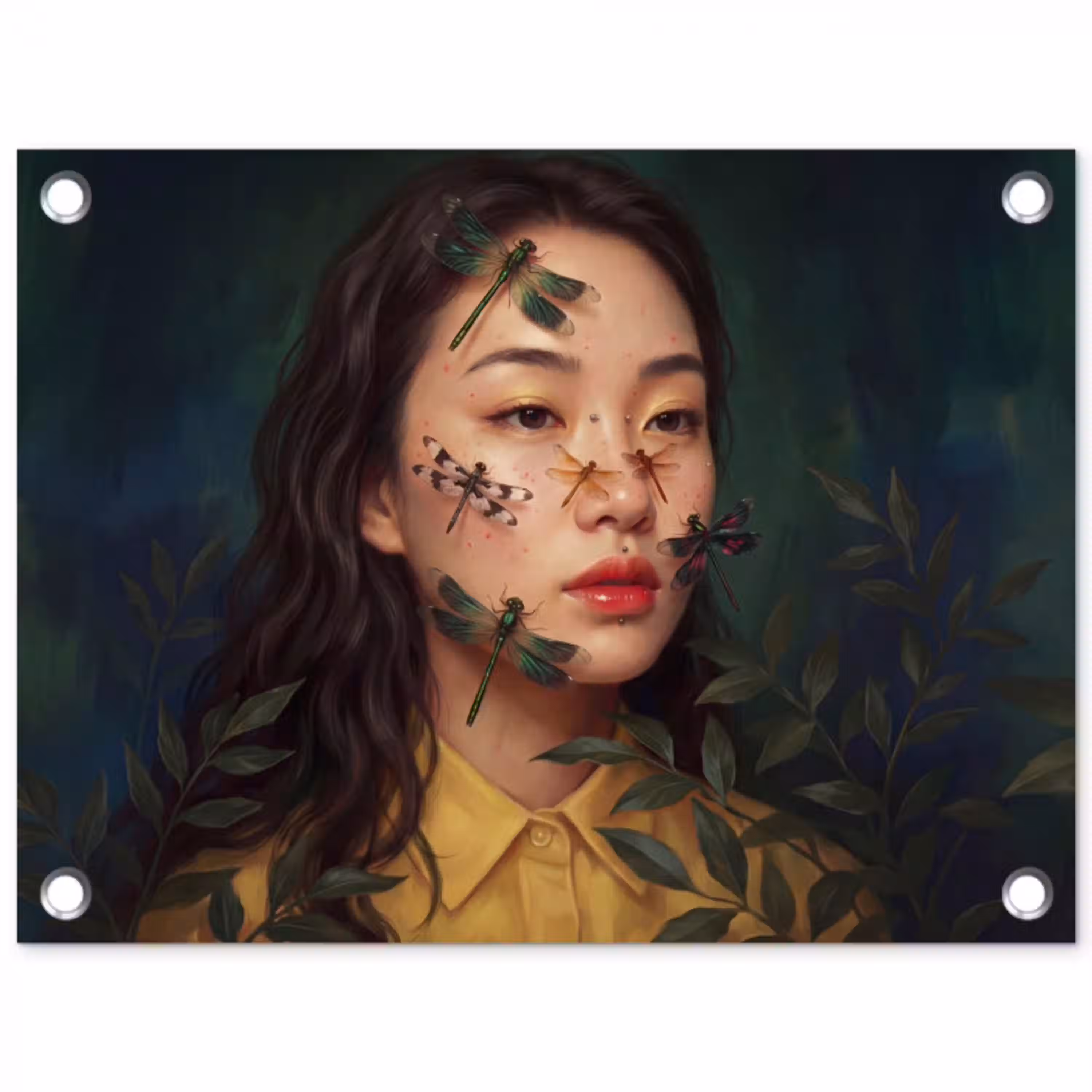 Vrouw - Insecten - Natuur - Portret - Groen tuinposter los doek klein -3d