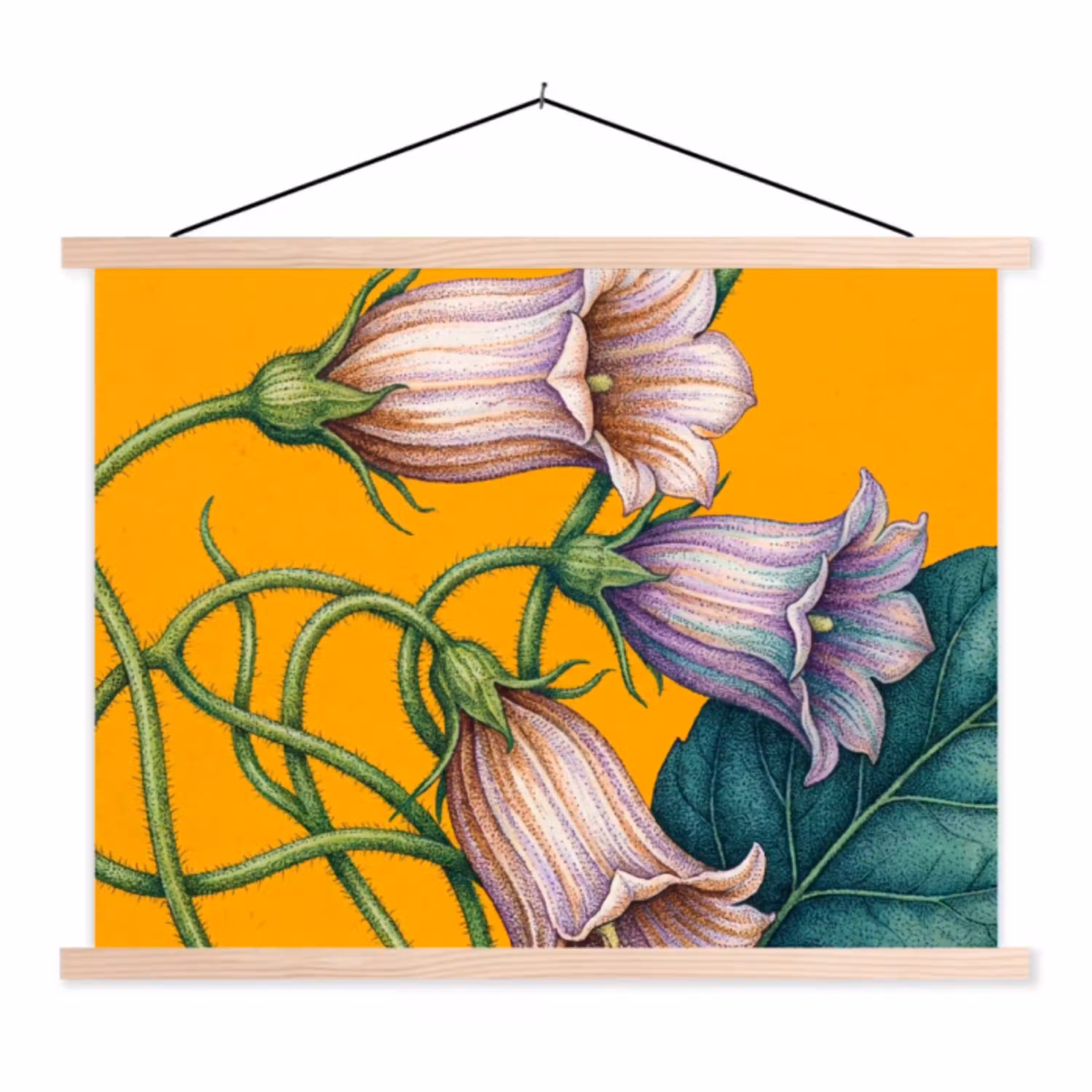 Bloemen - Botanisch - Geel textielposter latten blank klein -3d