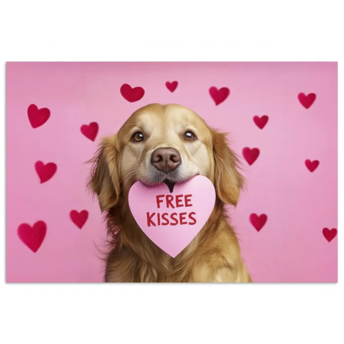 Hond - Kiss- Valentijn - Hartjes poster papier klein -3d