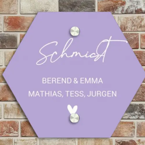 Effen - Lila - Sierlijk Naambord Hexagon klein -sfeer2