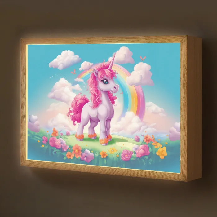 Unicorn - Meisjes - Bloemen - Regenboog - Eenhoorn Light Box met batterij (Wandlamp kind) middel -z3d_website