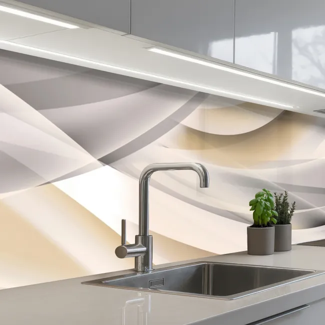 Crédence Cuisine - Vagues - Abstrait - Beige