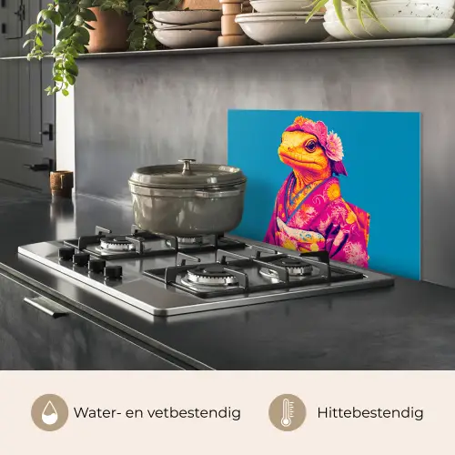 Bloemenkrans - Hagedis - Kimono - Paars keuken achterwand spatscherm klein -usp_NL