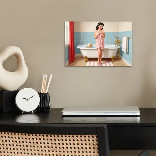 Badkamer - Vrouw - Roze poster papier klein -sfeer1