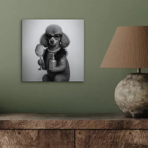 Poedel - Spiegel - Zwart - Wit aluminium wit klein -sfeer2