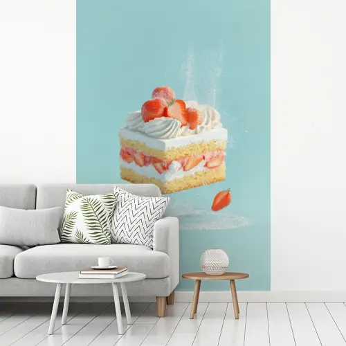 Slagroom - Taart - Blauw - Eten fotobehang vinyl groot -woonkamer