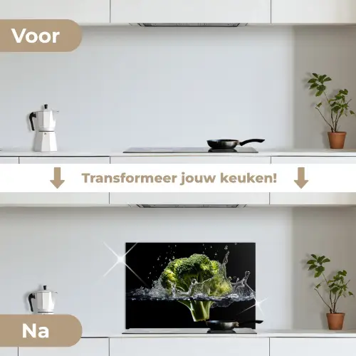 Broccoli - Groen - Water - Zwart keuken achterwand spatscherm klein -voor_na_NL