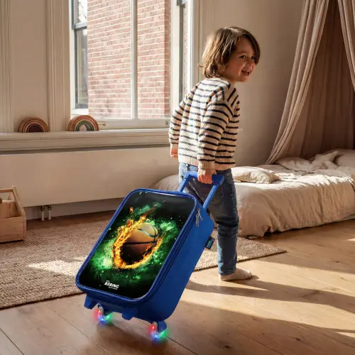 Basketbal in vlammen en explosieve energie Kinderkoffer - Blauw klein -sfeer1