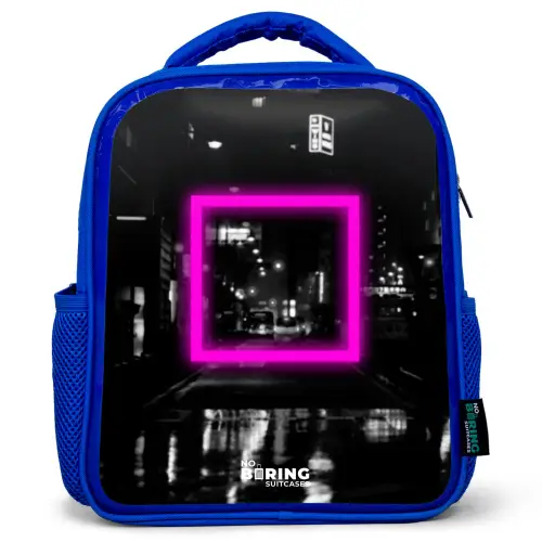 Felroze vierkant met verlichte achtergrond Kinderrugzak - Blauw middel -3d
