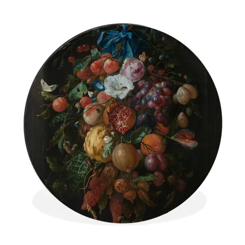 Festoen van vruchten en bloemen - Schilderij van Jan Davidsz. de Heem Wandcirkel aluminium klein -3d