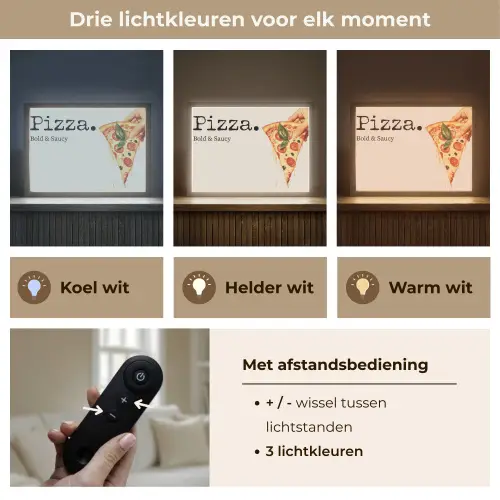Pizza - Kaas - Pepperoni Light Box met batterij (Wandlamp) middel -USP_lichtkleurNL