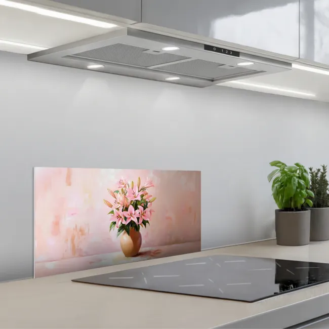 Vaas - Bloemen - Roze keuken achterwand spatscherm klein -3d_schuin