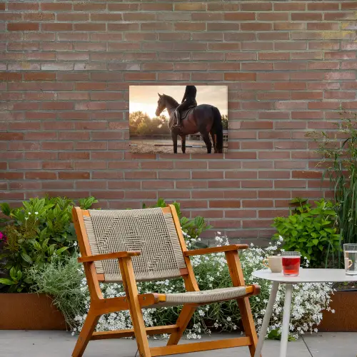 Harmonie - Ruiter - Zon Tuinposter op houten frame 2 cm dik klein -sfeer3