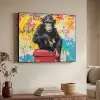 Graffiti - Aap - Street art - Dieren Textielframe zwart klein -sfeer3