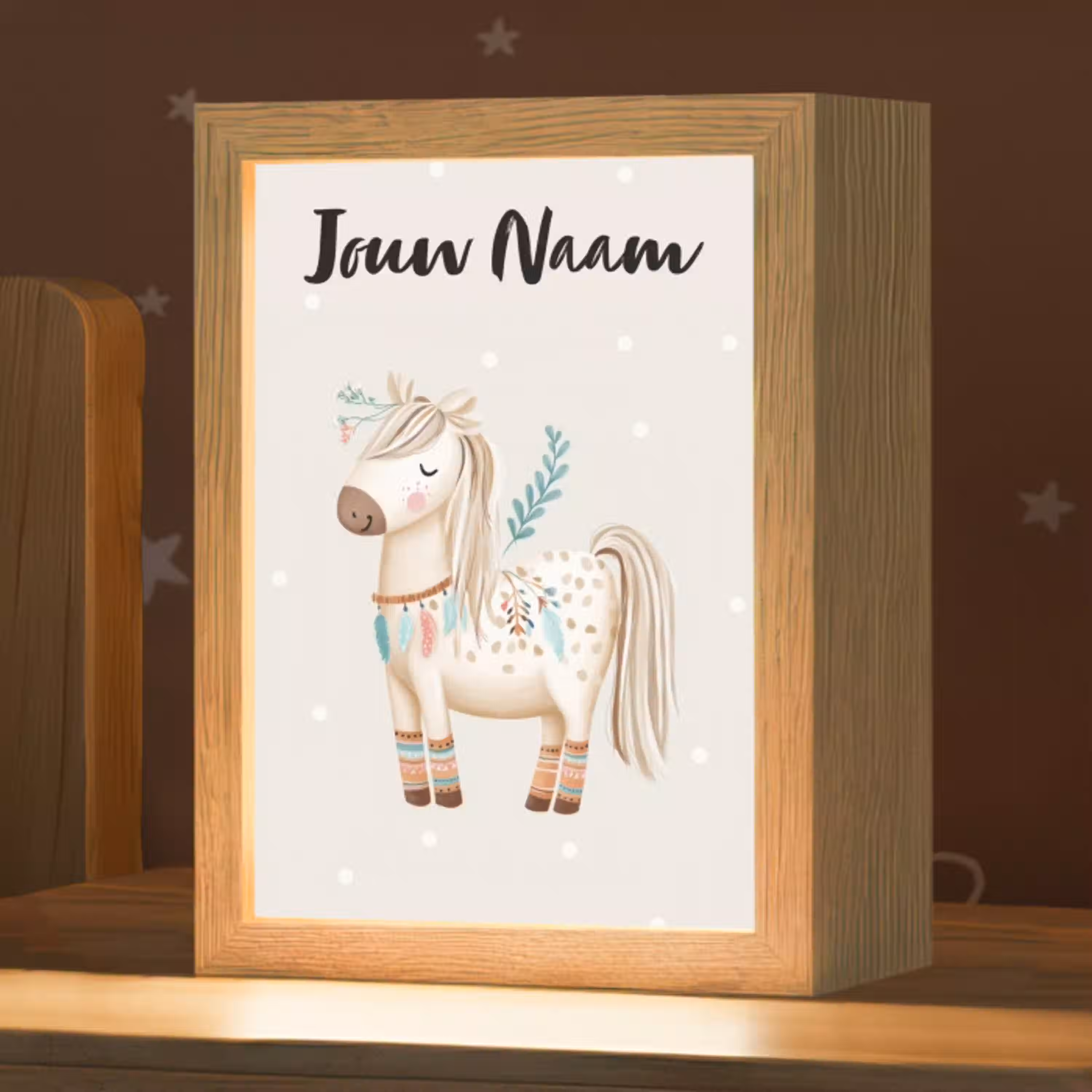 Pony - Stippen - Lichtbruin - Veren Light Box met kabel (Kinderlampje) klein -zzz_3d_website