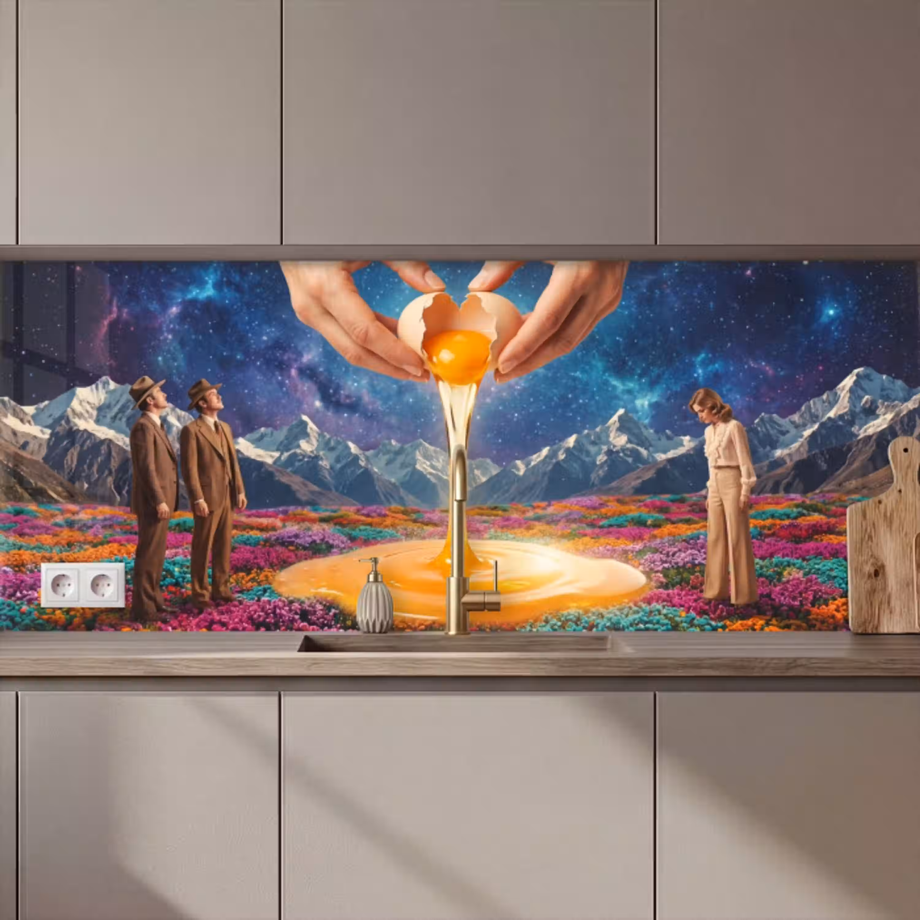 Handen - Ei - Surrealisme keuken achterwand 2 middel zz_3dshopping