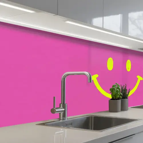 Smiley - Vrolijk - Roze keuken achterwand 2 middel -3d_schuin