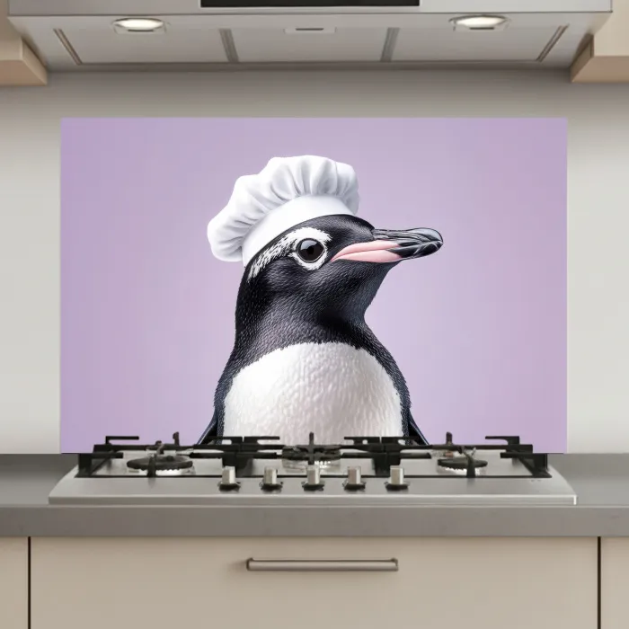 Pinguïn - Koksmuts - Lief - Paars keuken achterwand spatscherm klein -3d_website