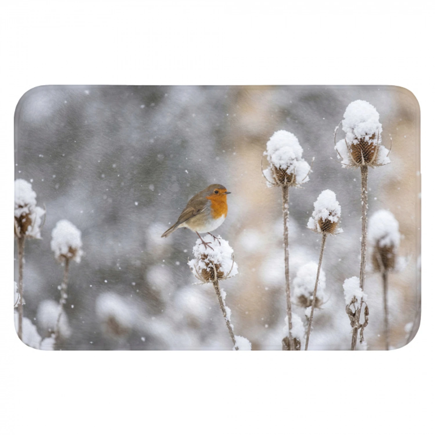 Roodborstje - Gedroogde bloem - Sneeuw - Winter - Vertederend Badmat klein -3d