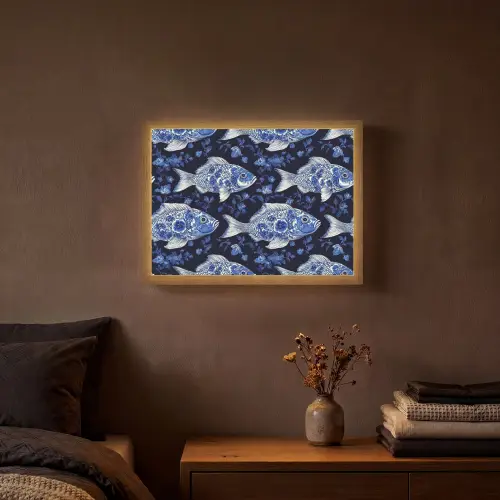 Vissen - Bloemen - Blauw Light Box met batterij (Wandlamp) middel 907 -sfeer4