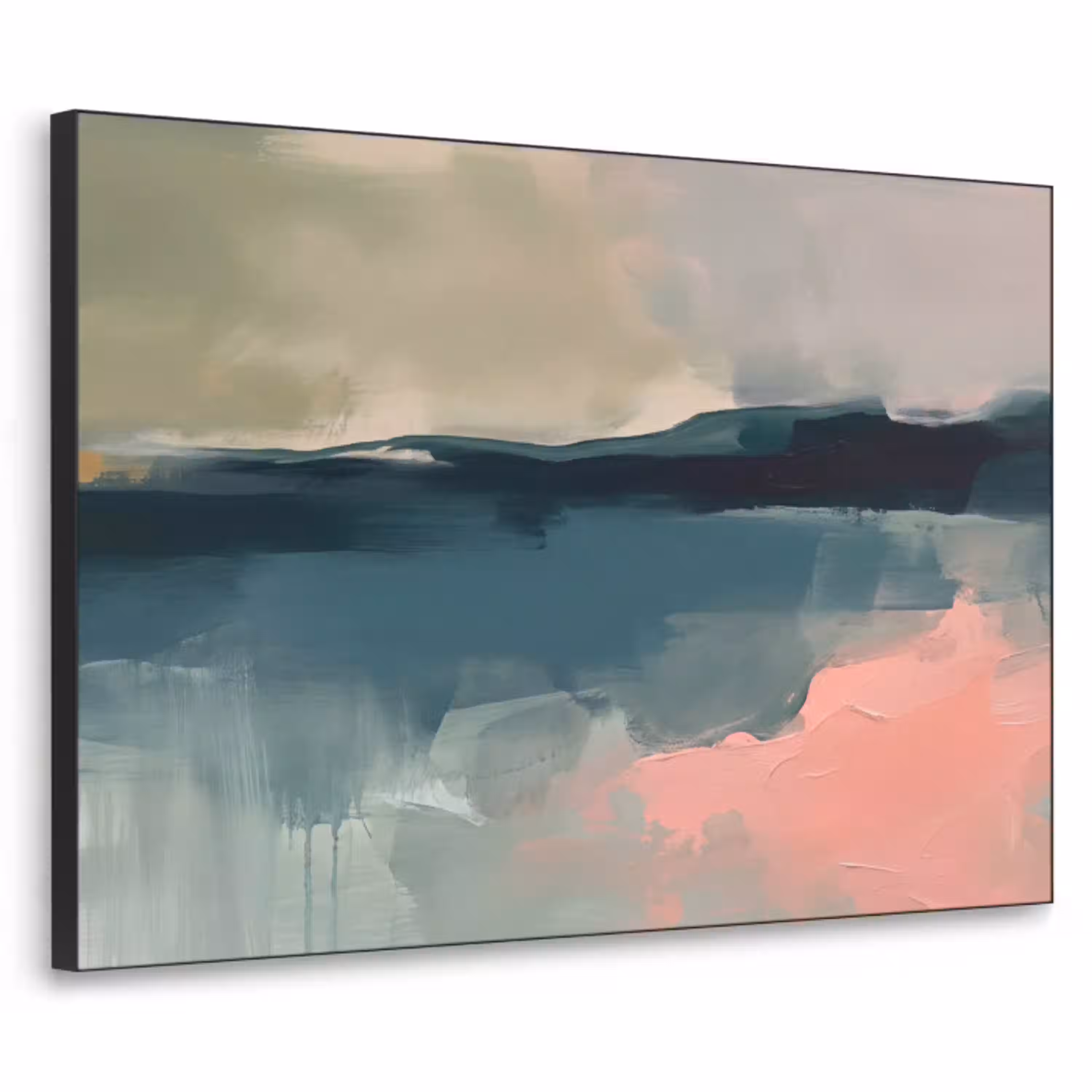 Abstract - Landschap - Kunst - Modern - Groen - Blauw Textielframe zwart klein -3d