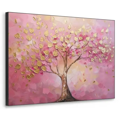 Boom - Roze - Goud - Modern Textielframe zwart klein -3d