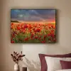 Zonsondergang - Klaprozen - Rood - Bloemen - Veld - Natuur Textielframe zwart klein -sfeer1