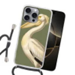 Pelikaan - Wit - Vogel - Klassiek - Natuur Hoesje iPhone 16 Pro Max met koord klein -sfeer1