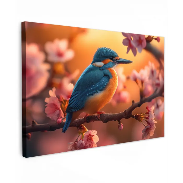 IJsvogel in de Bloesemtak Tuinposter op houten frame 2 cm dik klein -3d