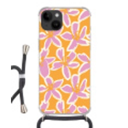 Bloemen - Patroon - Roze  - Oranje Crossbody Case iPhone 14 middel -3d