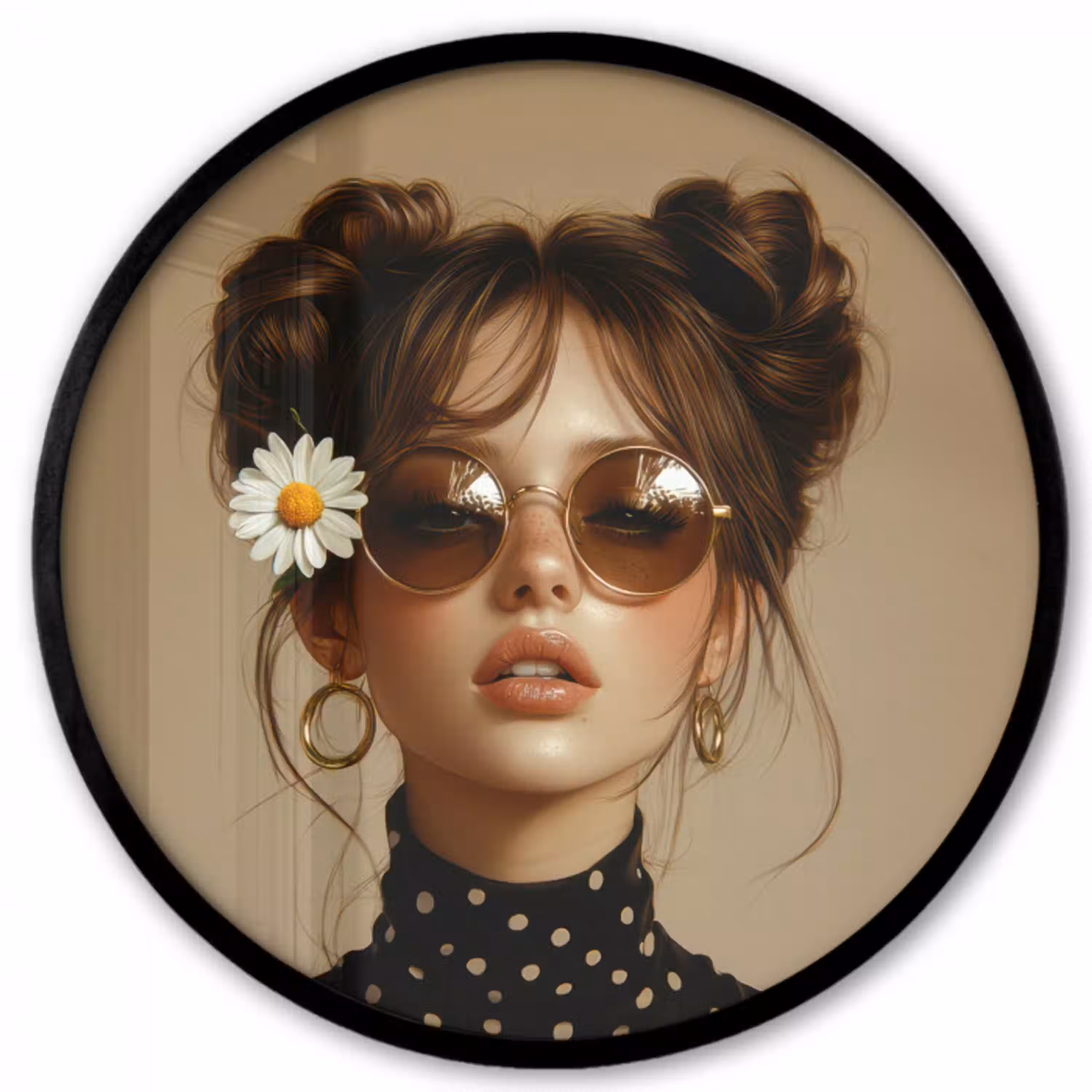 Vrouw - Beige - Bloem - Modern - Portret Fotolijst rond zonder passe partout klein -3d
