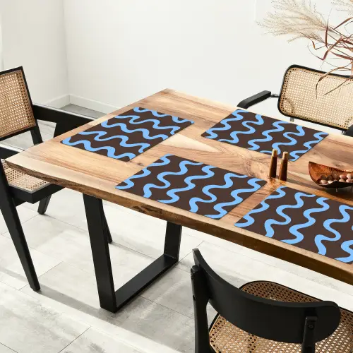 Kronkelende lijnen - Blauw - Bruin - Minimalistisch Placemat vinyl groot 368 -zzsfeer4_Kitchenyeah-website