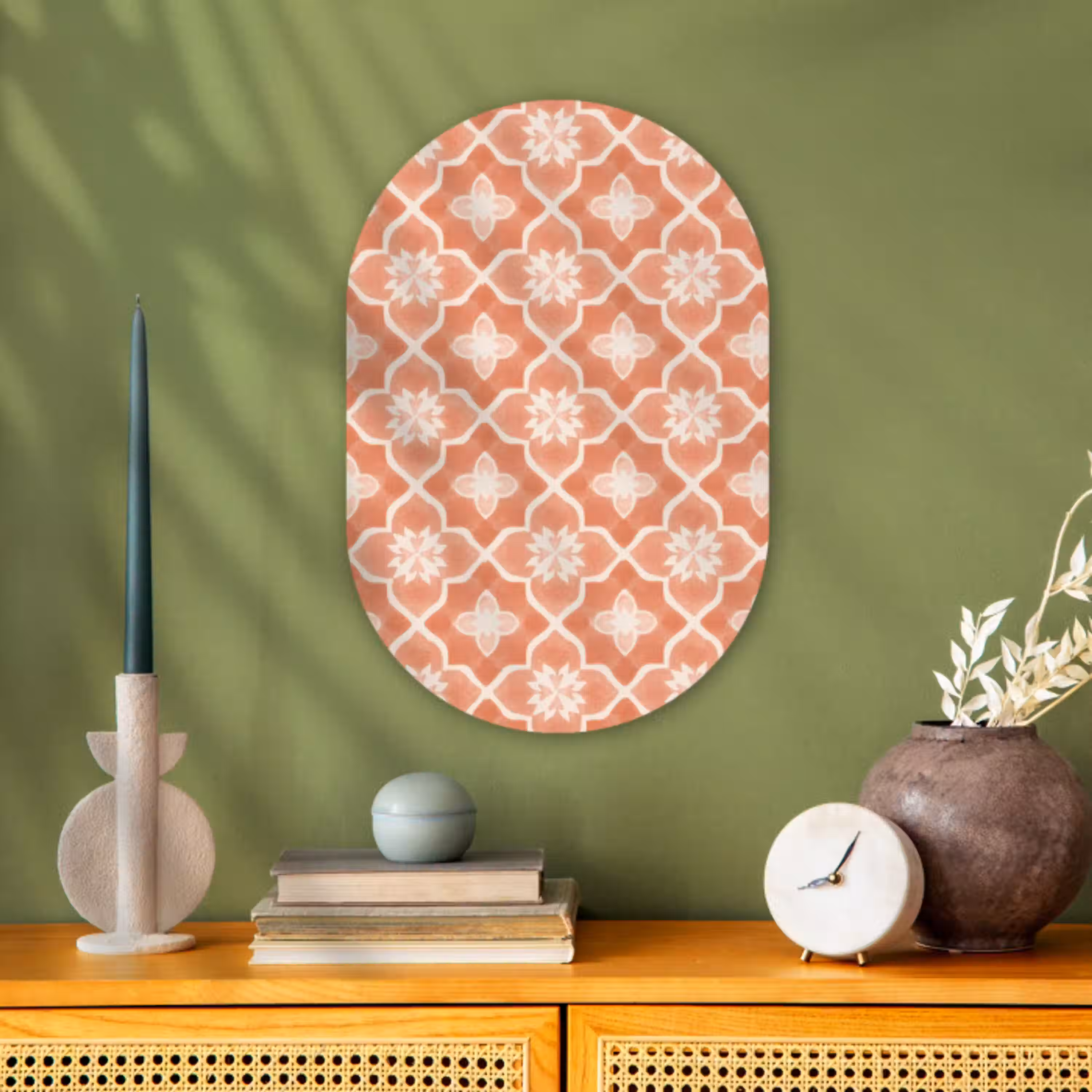 Tegelpatroon - Arabesk - Vintage - Terracotta Wandcirkel Ovaal Forex klein 630 -sfeer2