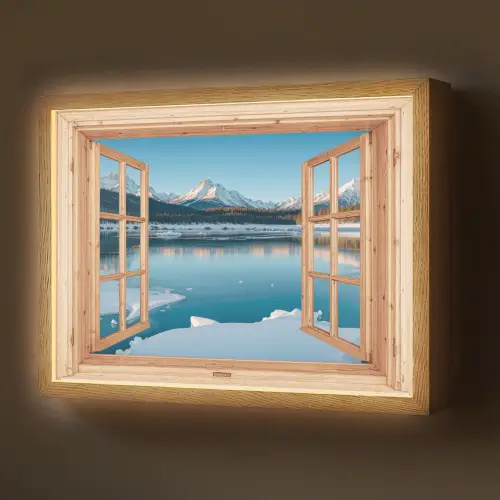 Doorkijk - Landschap - Winter - Meer - Bergen - Uitzicht Light Box met batterij (Wandlamp) middel -z3d_website