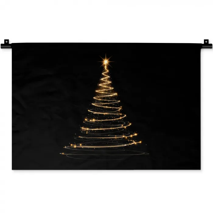 Magisch - Kerstboom - Lichtspiralen - Zwart Wandkleed katoen klein -zz3d