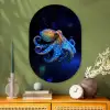 Octopus - Stippen - Blauw - Zee Wandcirkel Ovaal Glas middel -sfeer2