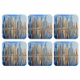 Skyline - Wolkenkrabbers - Water - Blauw onderzetter kurk middel -3d