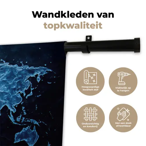 Wereldkaart - Waterstructuur - Blauw Wandkleed katoen klein -sfeer2