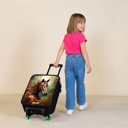 Bruin paard tussen de bloemen Kinderkoffer - Zwart klein -sfeer1