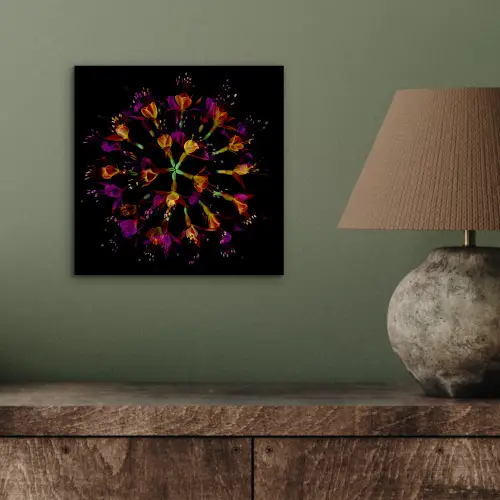 Bloemen - Oranje - Roze - Zwart aluminium wit klein -sfeer2